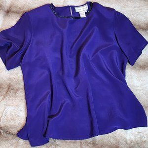 Women's 1x Vintage Diane Gilman 100% Silk Blouse with Beaded Collar PURPLE